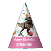 T Rex Happy Birthday Roze Party Pet Feesthoedjes (Voorkant)