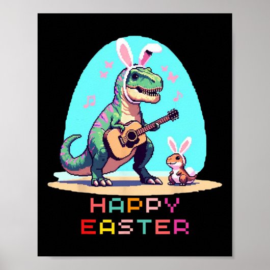 T-rex Happy Easter Eggs Retro  Pixel Art Ro Poster (Voorkant)