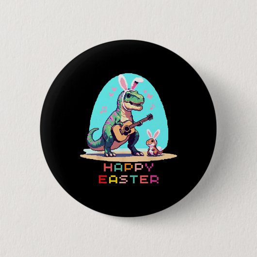 T-rex Happy Easter Eggs Retro  Pixel Art Ro Ronde Button 5,7 Cm (Voorkant)