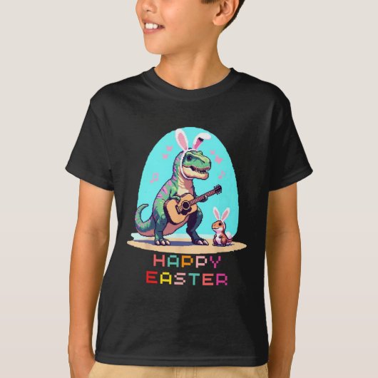 T-rex Happy Easter Eggs Retro  Pixel Art Ro T-shirt (Voorkant)
