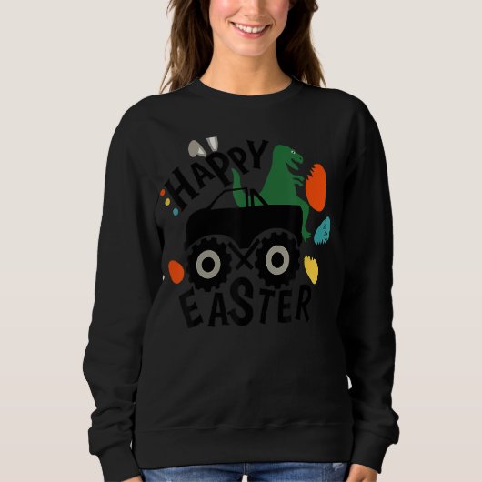 T Rex Happy Easter Monster Truck Boys Easter Egg Trui (Voorkant)