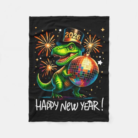 T Rex Happy New Year 2026 Disco Ball Fireworks Tee Fleece Deken (Voorkant)