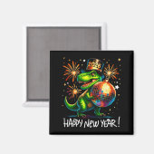 T Rex Happy New Year 2026 Disco Ball Fireworks Tee Magneet (Voorkant / Achterkant)