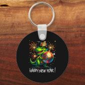 T Rex Happy New Year 2026 Disco Ball Fireworks Tee Sleutelhanger (Voorkant)