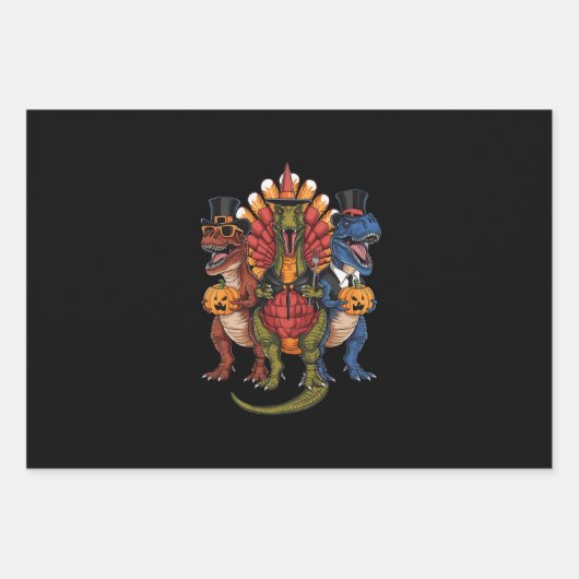 T-Rex Happy Thanksgiving-dinosaurussen Inpakpapier Vel (Voorkant)