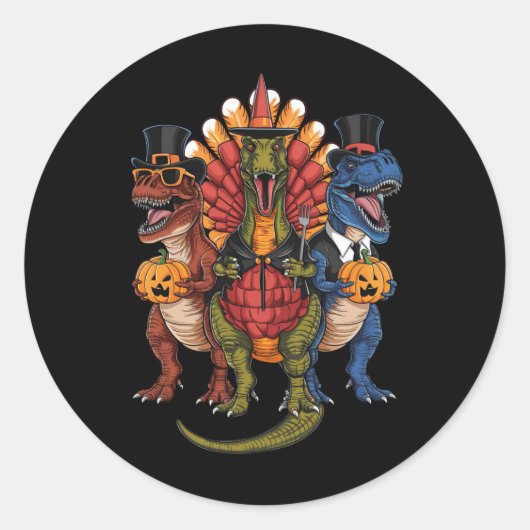 T-Rex Happy Thanksgiving-dinosaurussen Ronde Sticker (Voorkant)