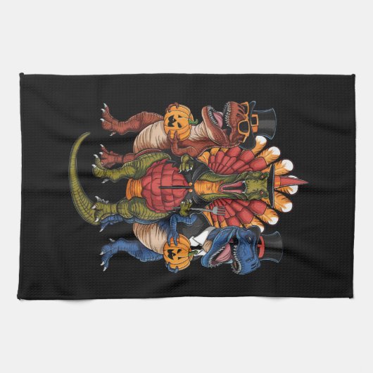 T-Rex Happy Thanksgiving-dinosaurussen Theedoek (Horizontaal)