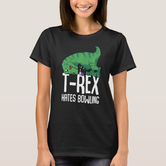 T Rex Hates Bowling Short Arms Dino TRex T-shirt (Voorkant)