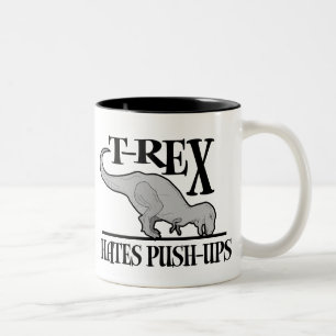 T-Rex Hates Push-Ups $ 18,95 Tweekleurige Koffiemok