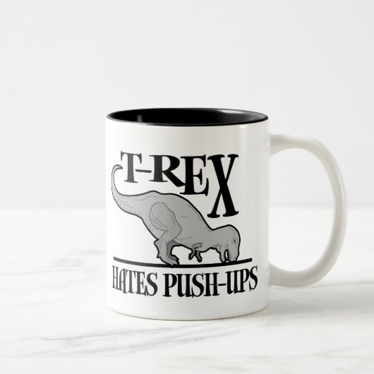 T-Rex Hates Push-Ups $ 18,95 Tweekleurige Koffiemok (Rechts)