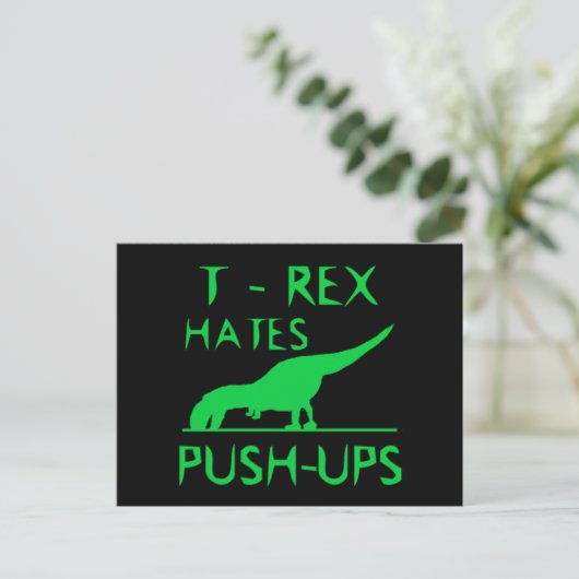 T REX HATES PUSHUPS Funny Dino Design Briefkaart (Staand voorkant)