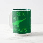 T REX HATES PUSHUPS Funny Dino Design Tweekleurige Koffiemok (Voorkant links)