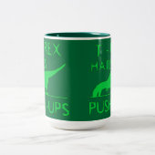 T REX HATES PUSHUPS Funny Dino Design Tweekleurige Koffiemok (Center)