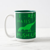 T REX HATES PUSHUPS Funny Dino Design Tweekleurige Koffiemok (Links)