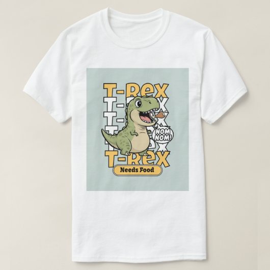 T-Rex heeft voedsel nodig | Grappig dinosaurusontw T-shirt (Design voorkant)