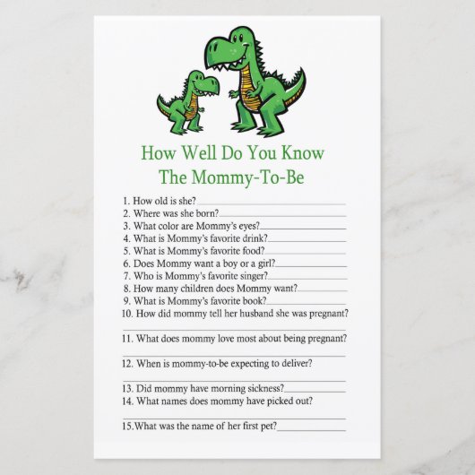 T-rex Hoe goed ken je baby shower-spel (Voorkant)
