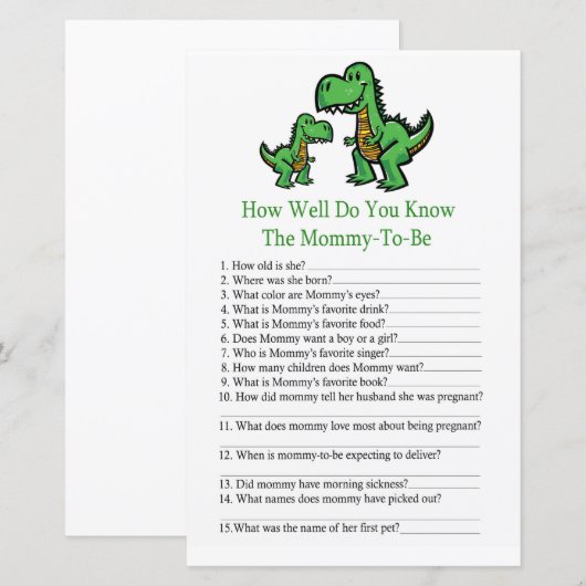 T-rex Hoe goed ken je het baby shower spel? (Voorkant / Achterkant)