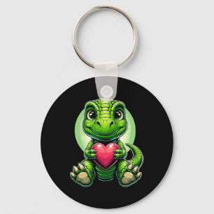 T-rex Holding Heart Valentijnsdag Schattigee Dinos Sleutelhanger