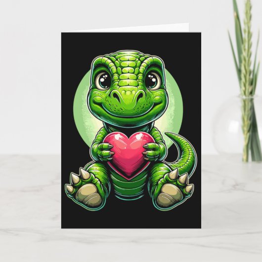 T-rex Holding Heart Valentine's Day Cute Dinosaur  Kaart (Voorkant)