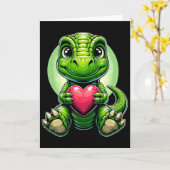 T-rex Holding Heart Valentine's Day Cute Dinosaur  Kaart (Gele Bloem)