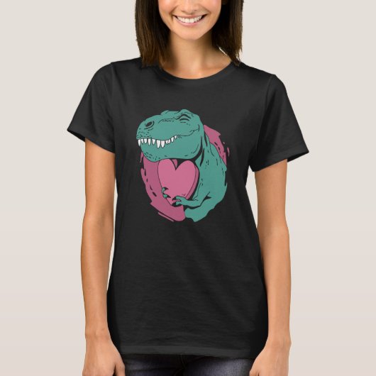 T Rex Hugging a Heart Valentine Tyrannosaur Rex Cu T-shirt (Voorkant)