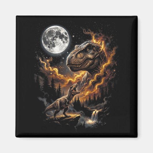 T rex huilt naar de maan retro 90s grappig magneet (Voorkant)