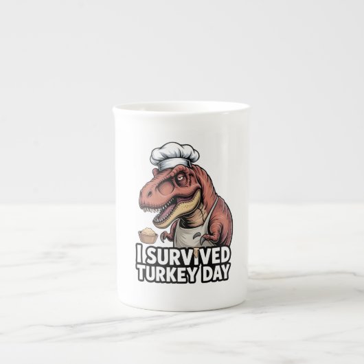 T-Rex I Survived Turkey Day Chef Porselein Kop (Voorkant)