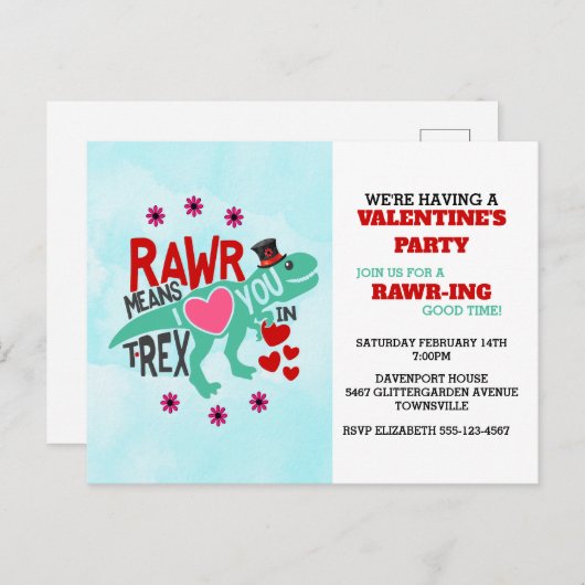 T-Rex in een Top Hat Cute Funny Valentijn Invitati Briefkaart (Voorkant / Achterkant)