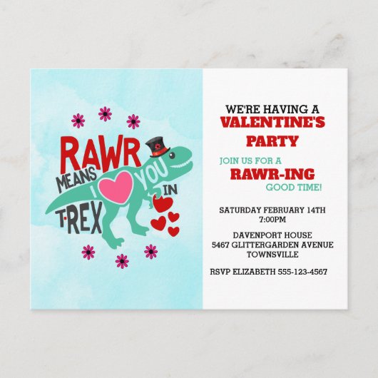 T-Rex in een Top Hat Cute Funny Valentijn Invitati Briefkaart (Voorkant)