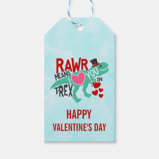 T-Rex in een Top Hat Cute Funny Valentijnsdag Cadeaulabel (Voorkant)