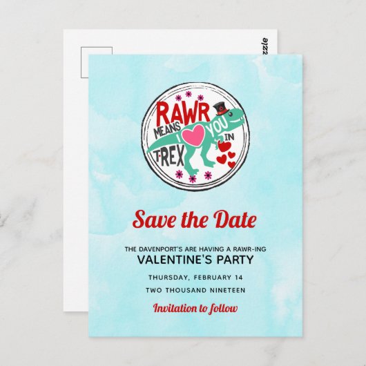 T-Rex in een Top Hat Funny Valentijn Save the Date Briefkaart (Voorkant / Achterkant)
