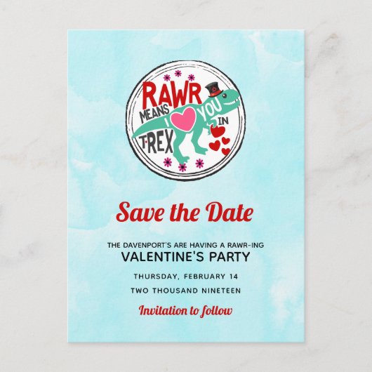 T-Rex in een Top Hat Funny Valentijn Save the Date Briefkaart (Voorkant)