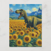 T-Rex in een zonnebloemveld Briefkaart (Voorkant)