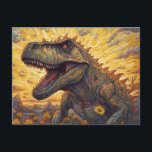 T-rex in een zonnebloemveld briefkaart<br><div class="desc">Een T-rex in een zonnebloemveld AI genereerde kunst</div>