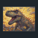 T-rex in een zonnebloemveld briefkaart<br><div class="desc">Een T-rex in een zonnebloemveld AI genereerde kunst</div>