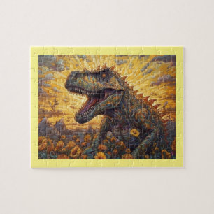 T-rex in een zonnebloemveld legpuzzel