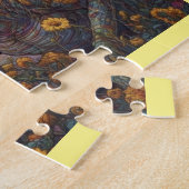 T-rex in een zonnebloemveld legpuzzel (Zijkant)