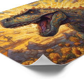 T-rex in een zonnebloemveld poster (Hoek)