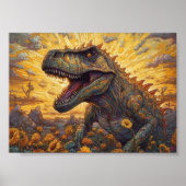 T-rex in een zonnebloemveld poster (Voorkant)