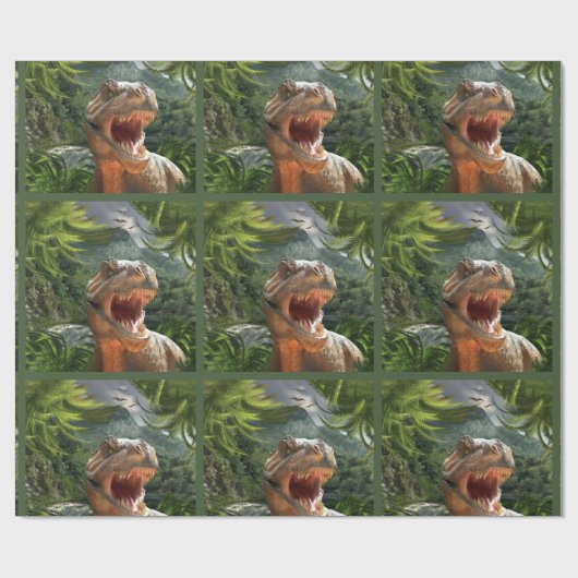 T Rex in het prehistorische landschap Cadeaupapier (Vlak)