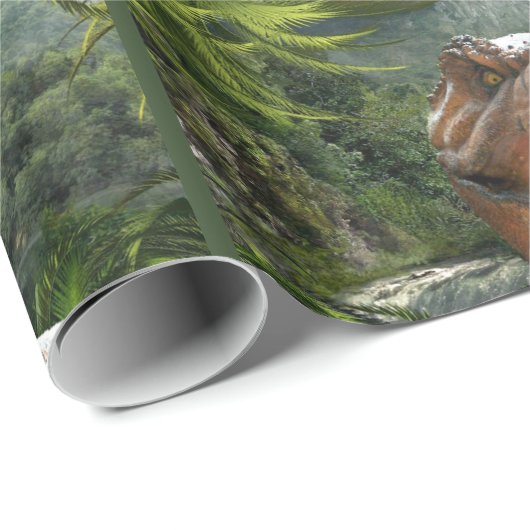 T Rex in het prehistorische landschap Cadeaupapier (Rol Hoek)