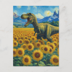 T-Rex in het Zonnebloemenveld Van Gogh Stijl Briefkaart