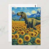 T-Rex in het Zonnebloemenveld Van Gogh Stijl Briefkaart (Voorkant / Achterkant)