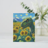 T-Rex in het Zonnebloemveld Van Gogh Briefkaart (Staand voorkant)