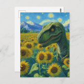 T-Rex in het Zonnebloemveld Van Gogh Briefkaart (Voorkant / Achterkant)