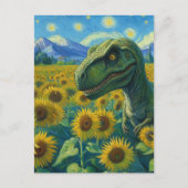 T-Rex in het Zonnebloemveld Van Gogh Briefkaart (Voorkant)
