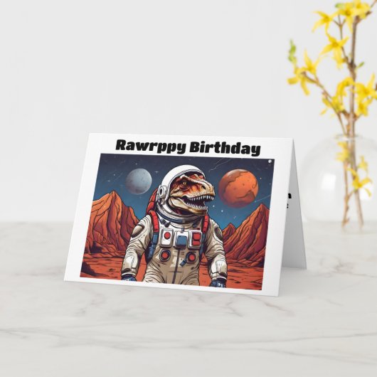 T-Rex in ruimtepak op mars Kaart (Gele Bloem)