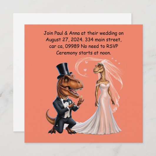 T-rex in smoking met ring doet trex een aanzoek kaart (Voorkant / Achterkant)