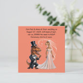 T-rex in smoking met ring doet trex een aanzoek kaart (Staand voorkant)