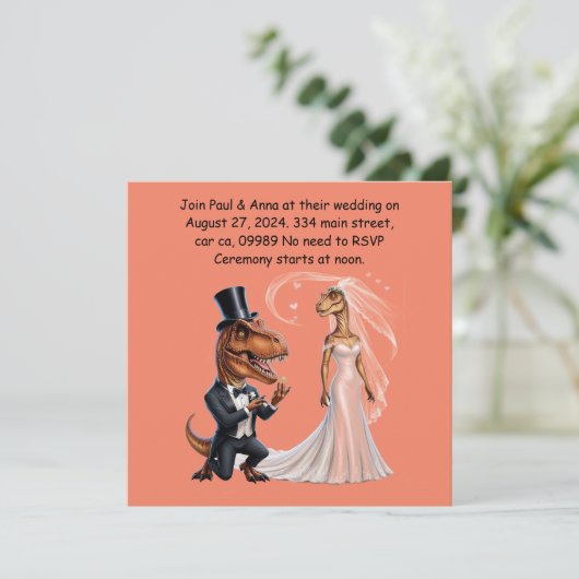 T-rex in smoking met ring doet trex een aanzoek  kaart (Staand voorkant)